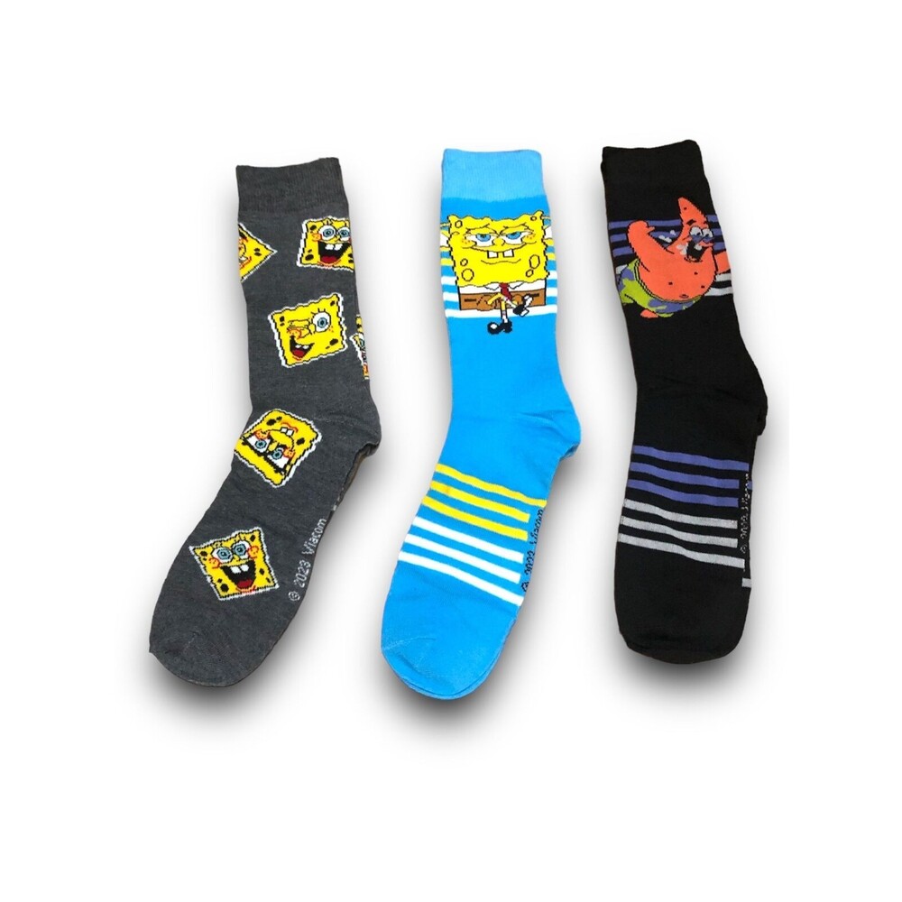 Nickelodeon Spongebob Squarepants Men's Crew Socks (3 Pairs) (6-12)